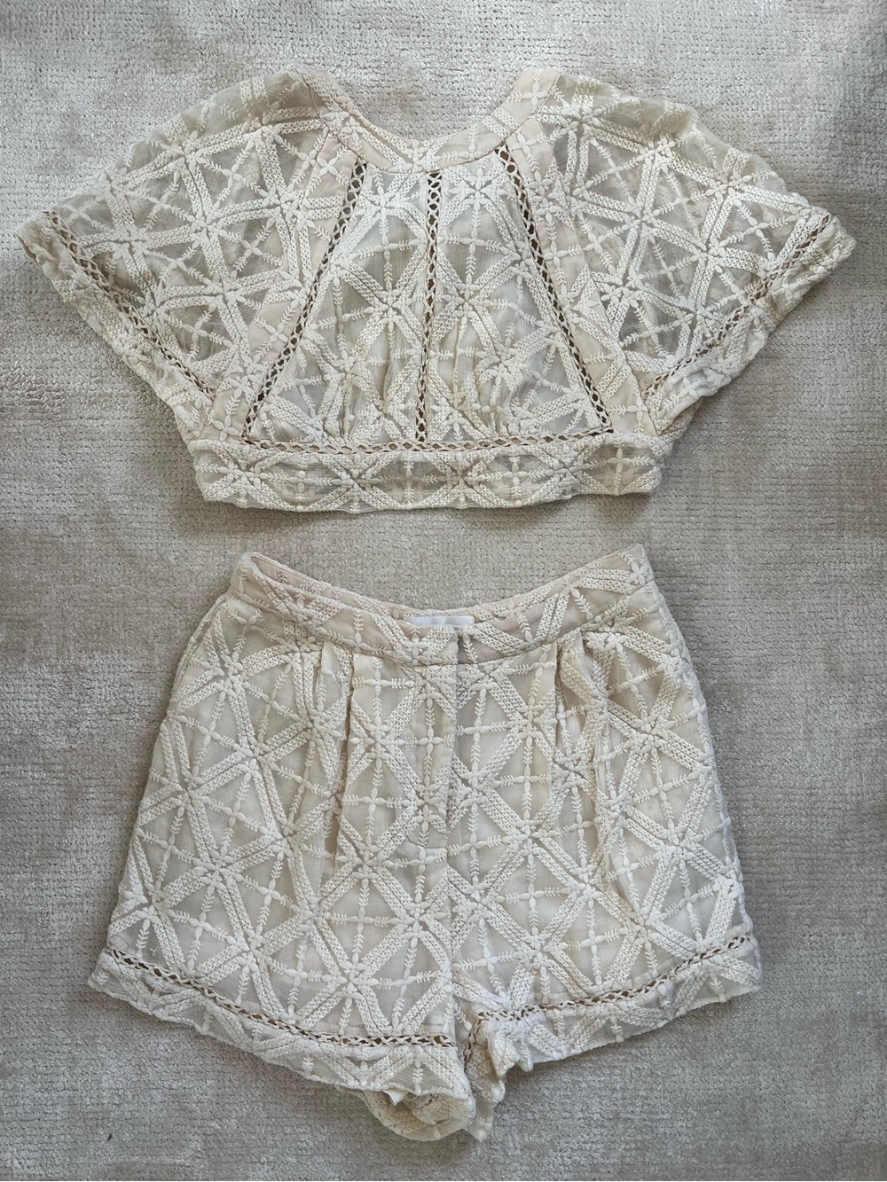 Zimmermann Set Shorts & Crop Top Silk Off White Ivory AU1